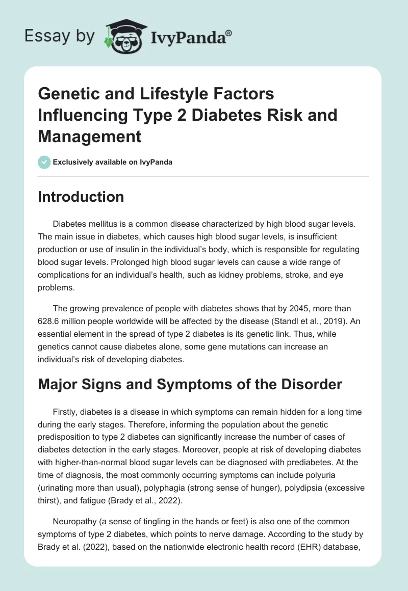 Genetic and Lifestyle Factors Influencing Type 2 Diabetes Risk and Management. Page 1