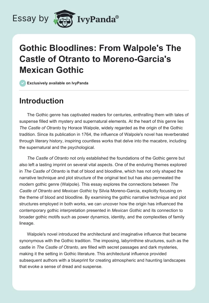 Gothic Bloodlines: From Walpole's The Castle of Otranto to Moreno-Garcia's Mexican Gothic. Page 1
