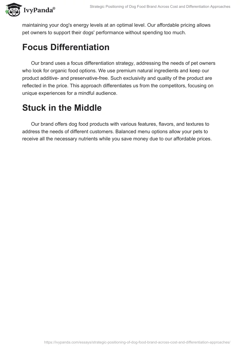 Strategic Positioning of Dog Food Brand Across Cost and Differentiation Approaches. Page 2