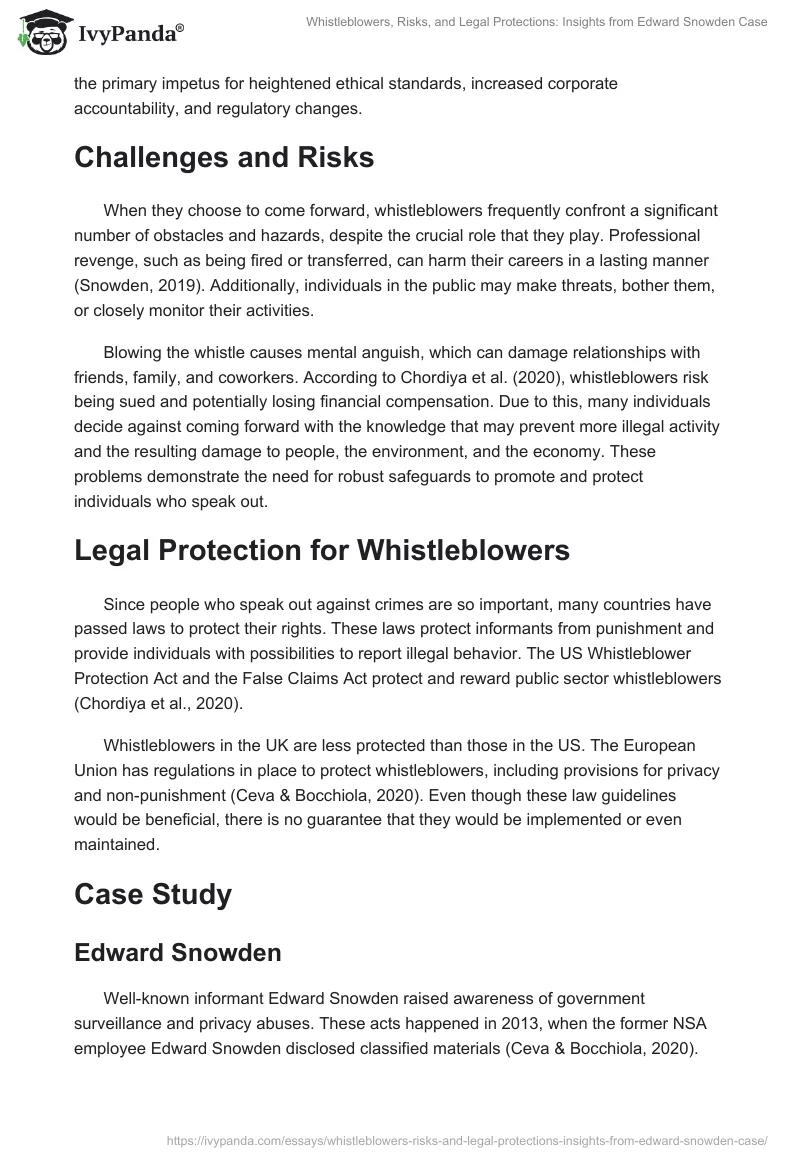 Whistleblowers, Risks, and Legal Protections: Insights from Edward Snowden Case. Page 2