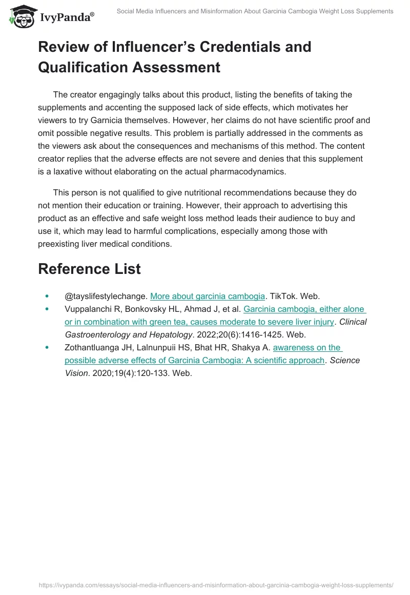 Social Media Influencers and Misinformation About Garcinia Cambogia Weight Loss Supplements. Page 2
