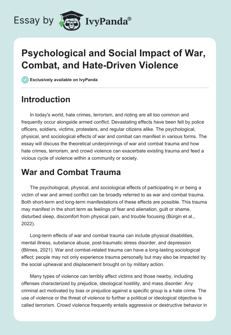 Psychological and Social Impact of War, Combat, and Hate-Driven Violence. Page 1