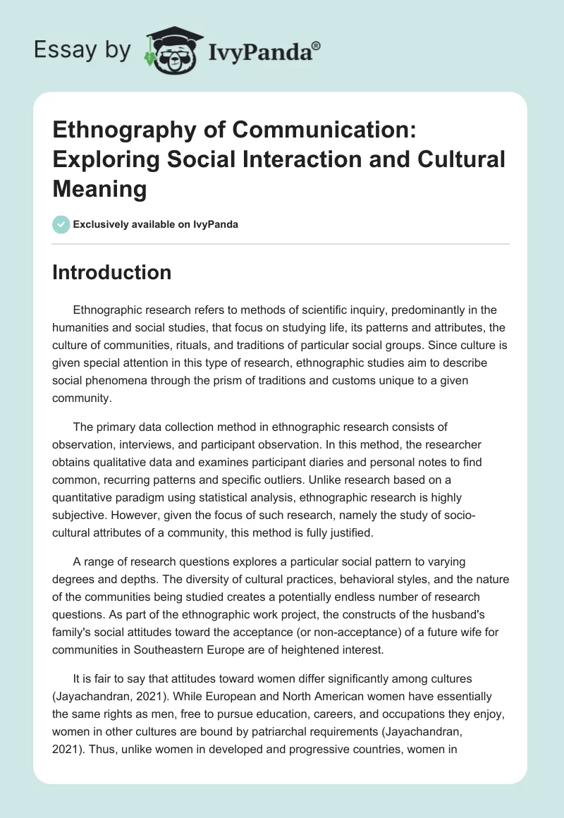 Ethnography of Communication: Exploring Social Interaction and Cultural Meaning. Page 1