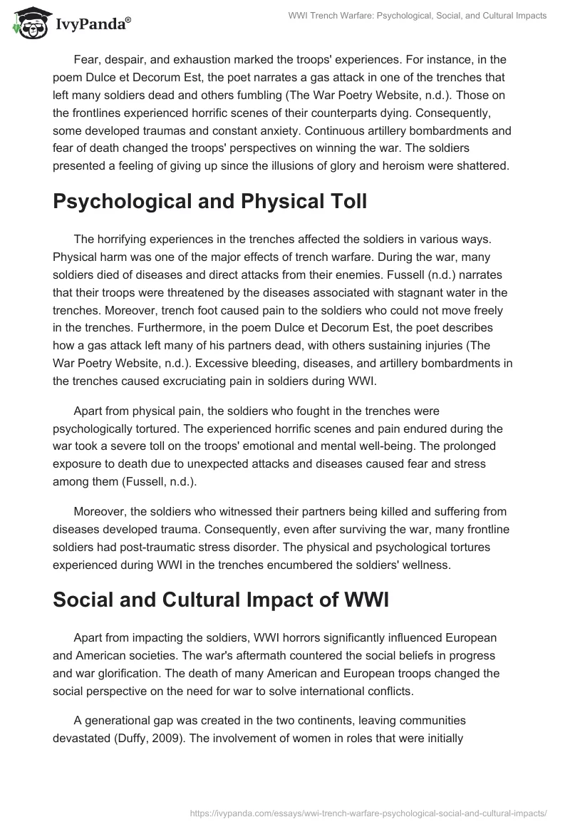 WWI Trench Warfare: Psychological, Social, and Cultural Impacts. Page 2