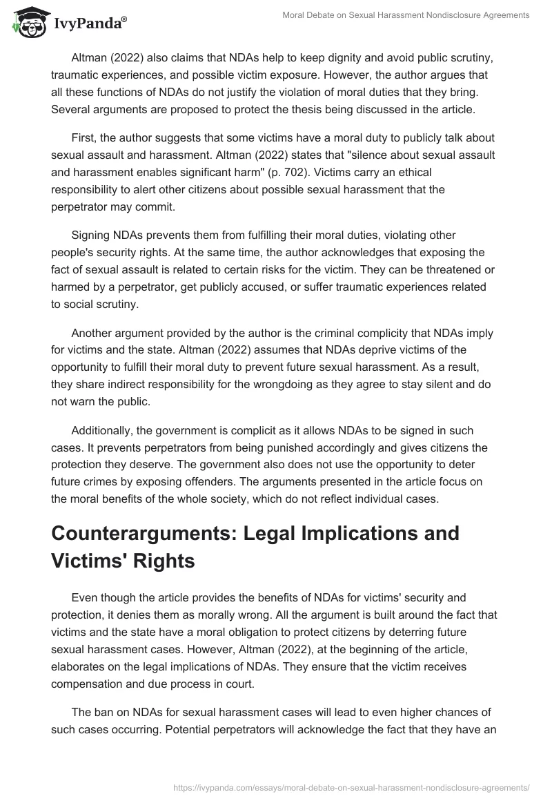 Moral Debate on Sexual Harassment Nondisclosure Agreements. Page 2