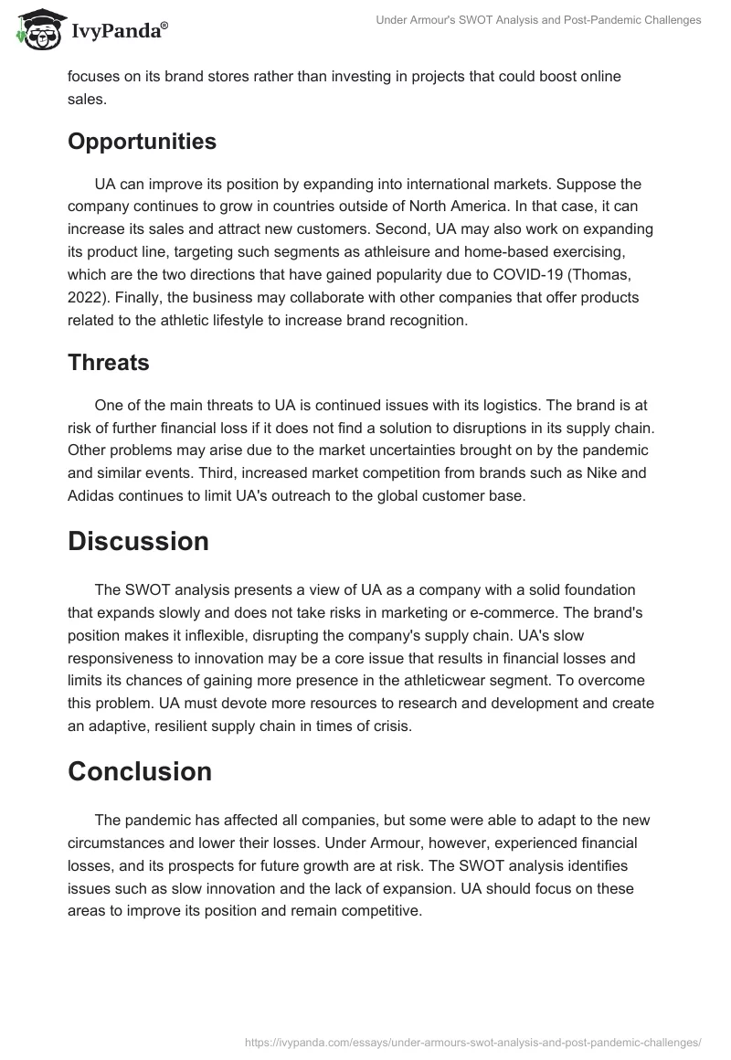 Under Armour's SWOT Analysis and Post-Pandemic Challenges. Page 2