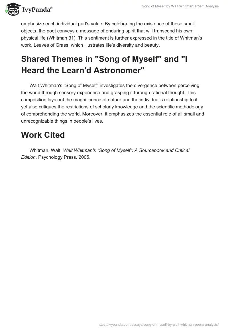 "Song of Myself" by Walt Whitman: Poem Analysis. Page 2