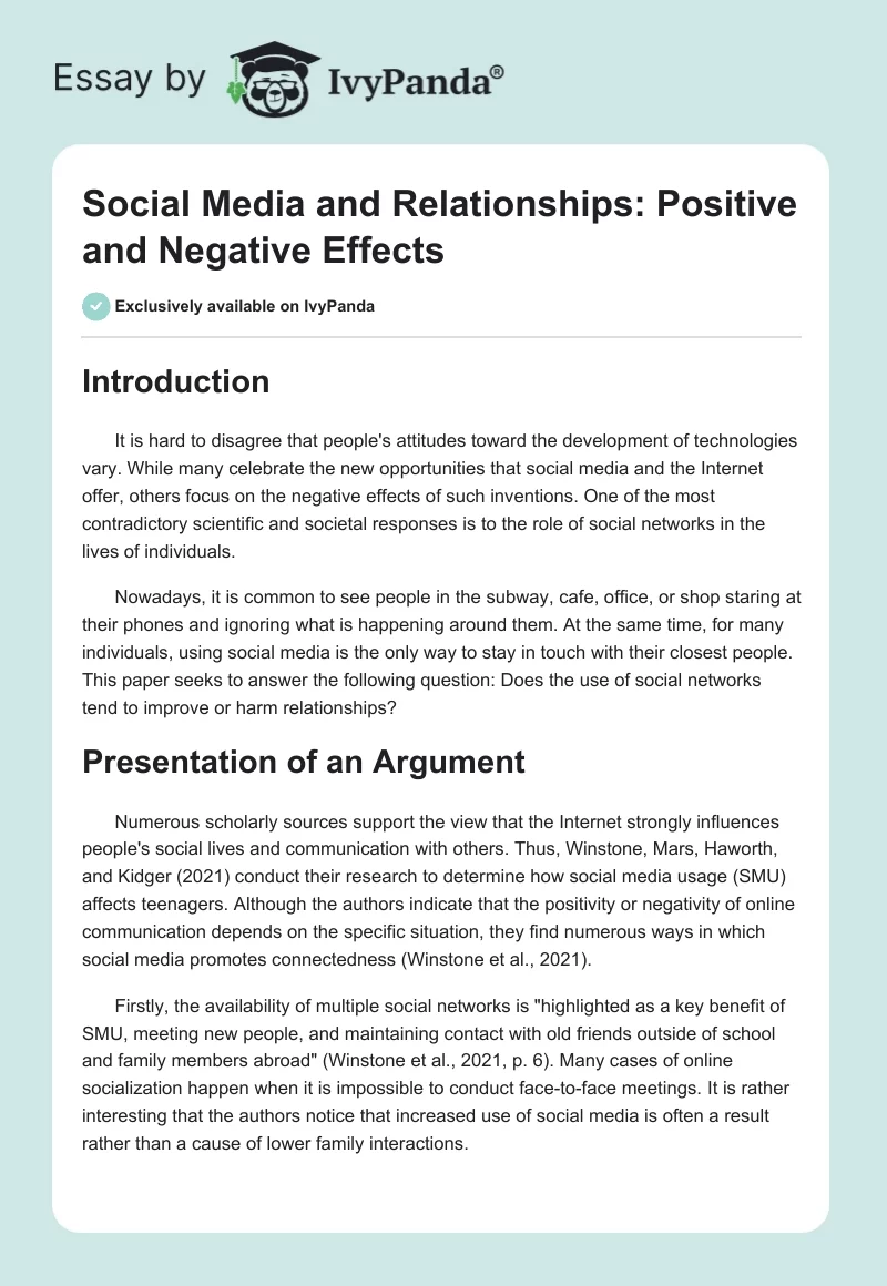 Social Media and Relationships: Positive and Negative Effects. Page 1