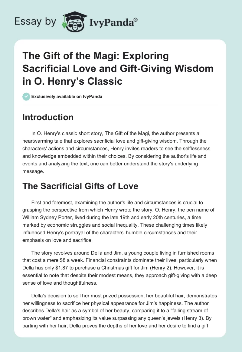 The Gift of the Magi: Exploring Sacrificial Love and Gift-Giving Wisdom in O. Henry’s Classic. Page 1