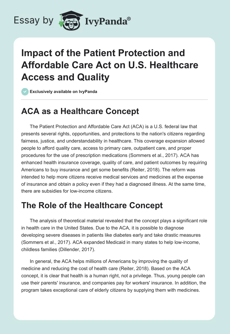 Impact of the Patient Protection and Affordable Care Act on U.S. Healthcare Access and Quality. Page 1