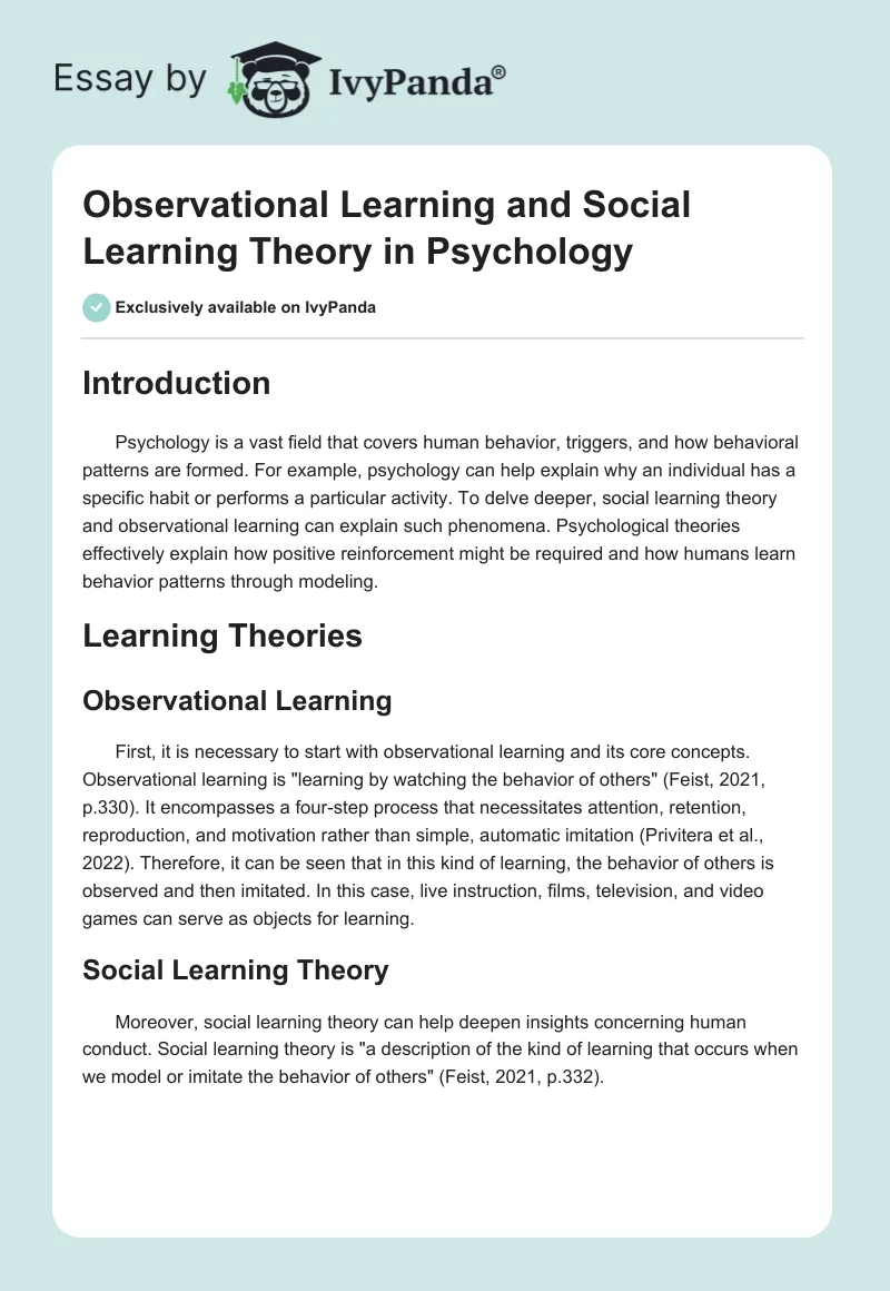Observational Learning and Social Learning Theory in Psychology. Page 1