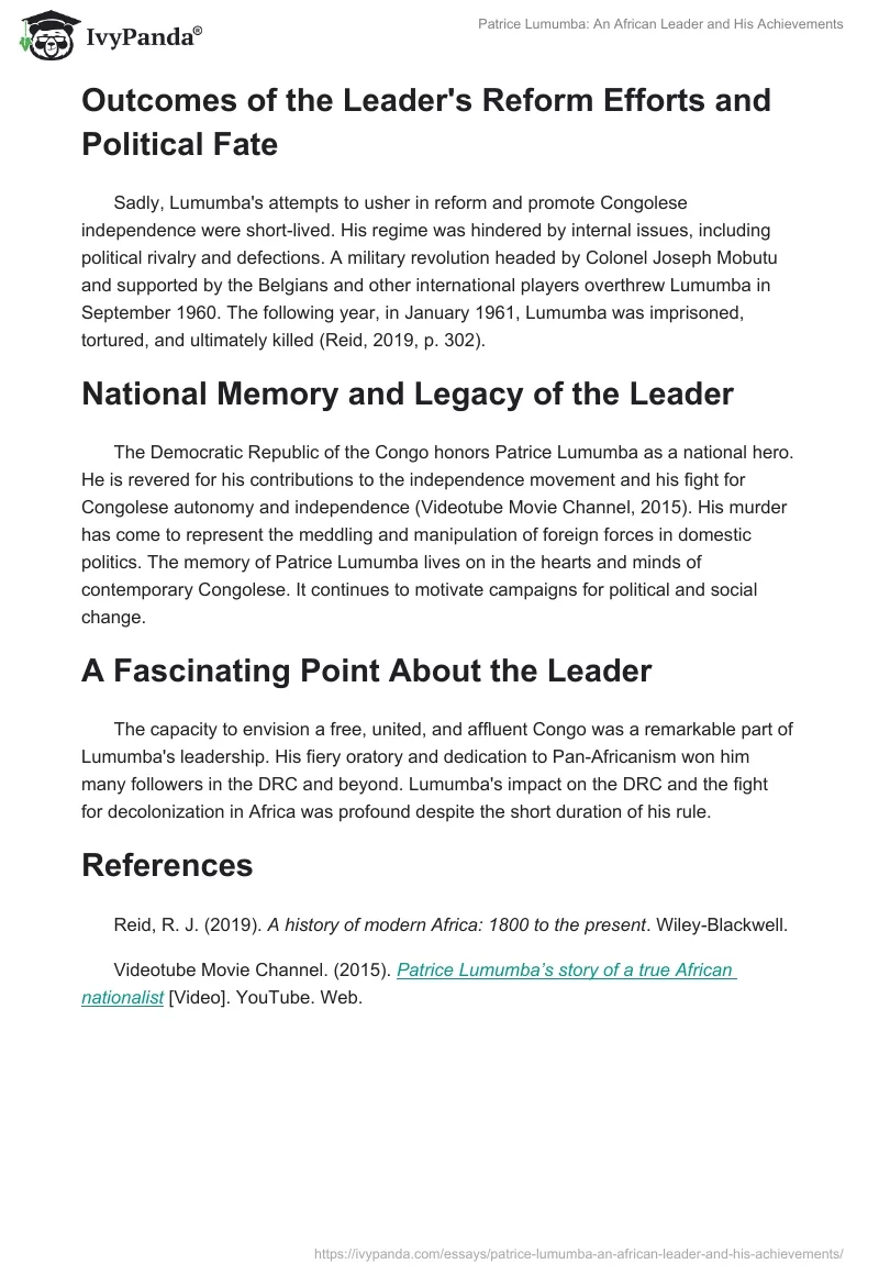 Patrice Lumumba: An African Leader and His Achievements. Page 2