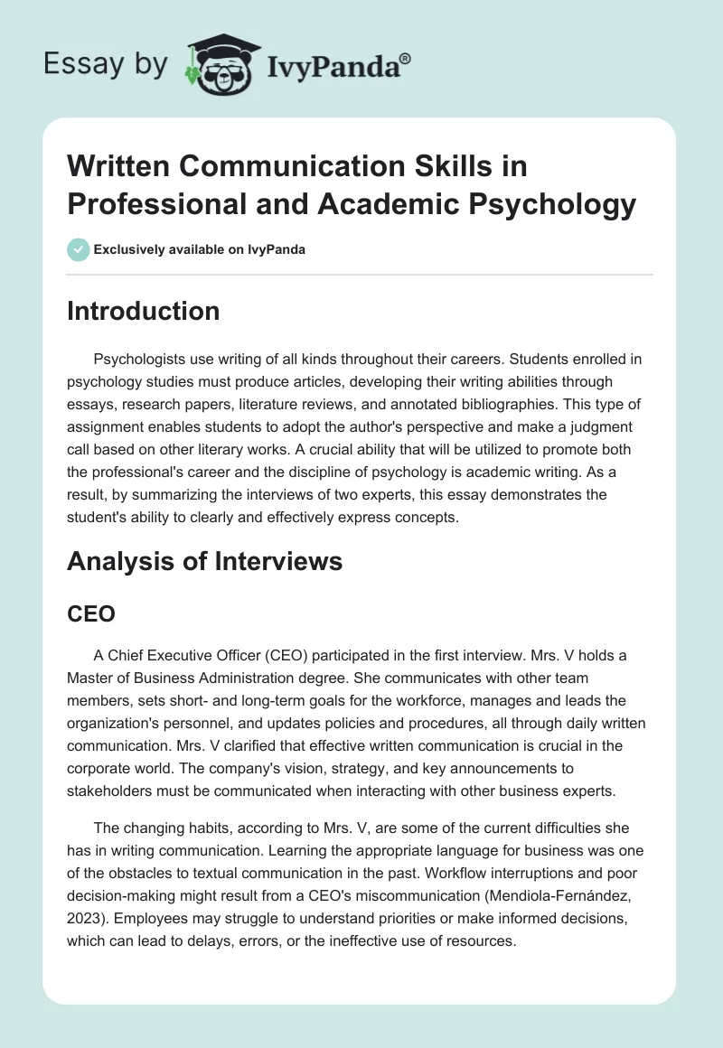 Written Communication Skills in Professional and Academic Psychology. Page 1