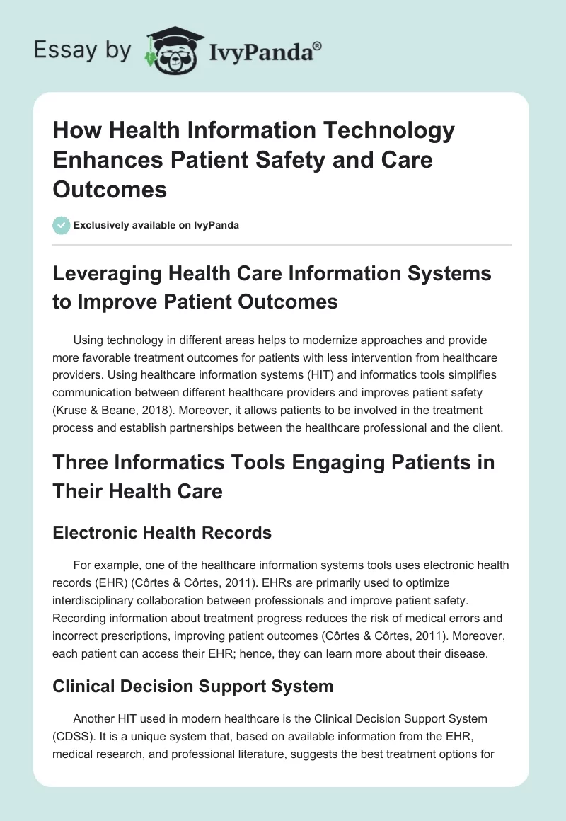 How Health Information Technology Enhances Patient Safety and Care Outcomes. Page 1
