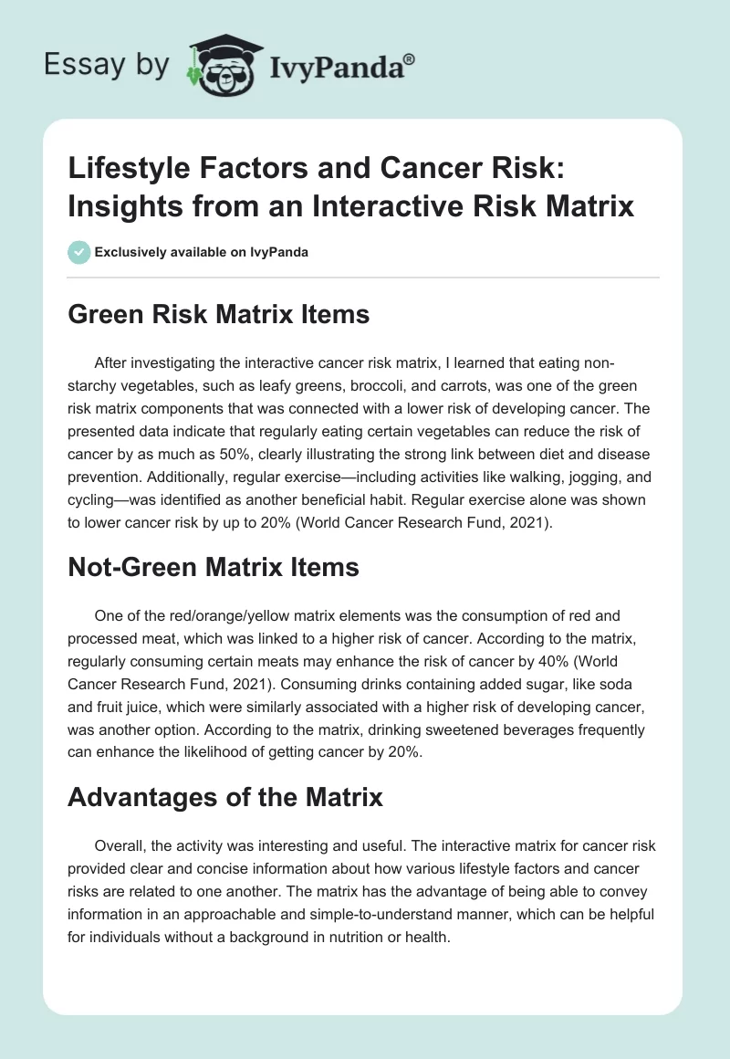 Lifestyle Factors and Cancer Risk: Insights from an Interactive Risk Matrix. Page 1