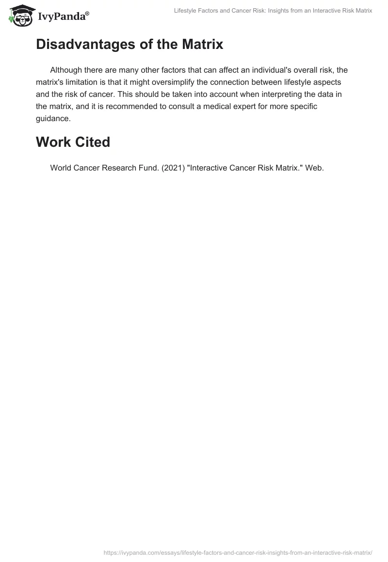 Lifestyle Factors and Cancer Risk: Insights from an Interactive Risk Matrix. Page 2