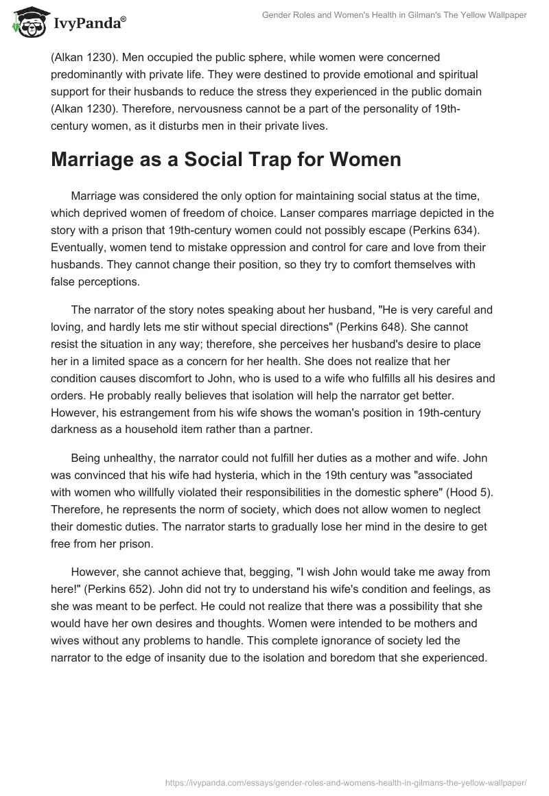 Gender Roles and Women's Health in Gilman's "The Yellow Wallpaper". Page 2