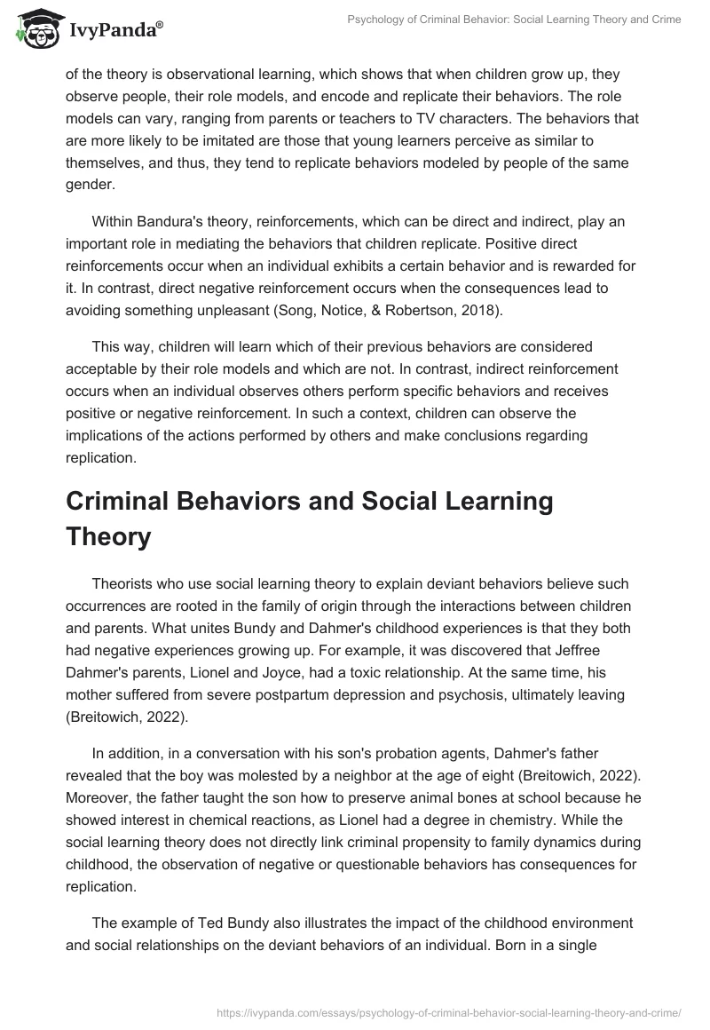 Psychology of Criminal Behavior: Social Learning Theory and Crime. Page 2