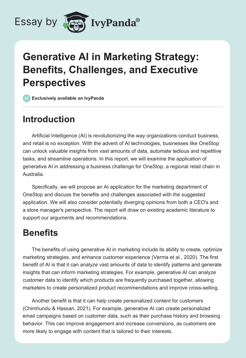 Generative AI in Marketing Strategy: Benefits, Challenges, and Executive Perspectives. Page 1
