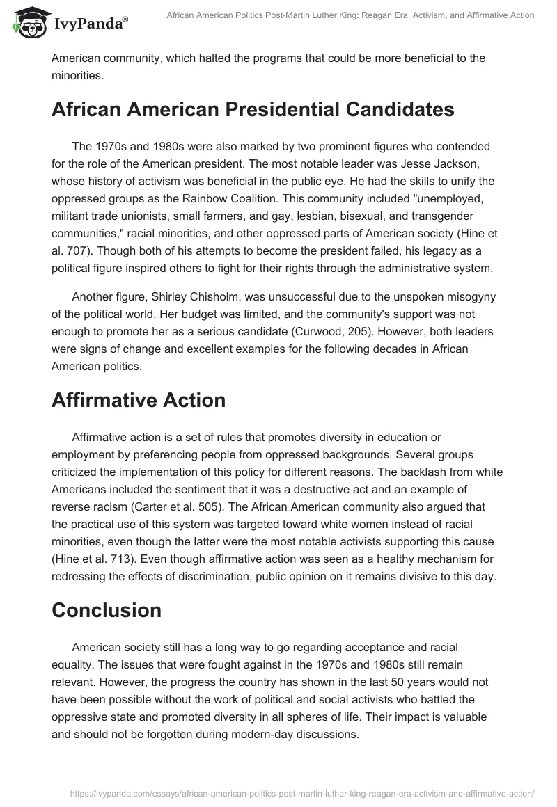 African American Politics Post-Martin Luther King: Reagan Era, Activism, and Affirmative Action. Page 2