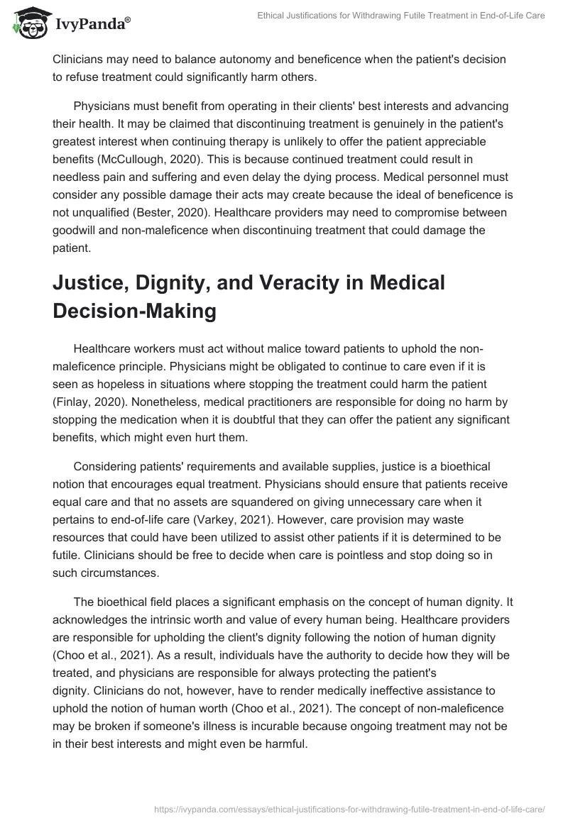 Ethical Justifications for Withdrawing Futile Treatment in End-of-Life Care. Page 2