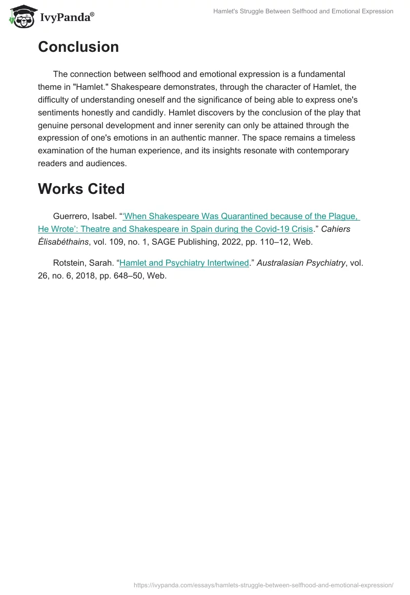 Hamlet's Struggle Between Selfhood and Emotional Expression. Page 2