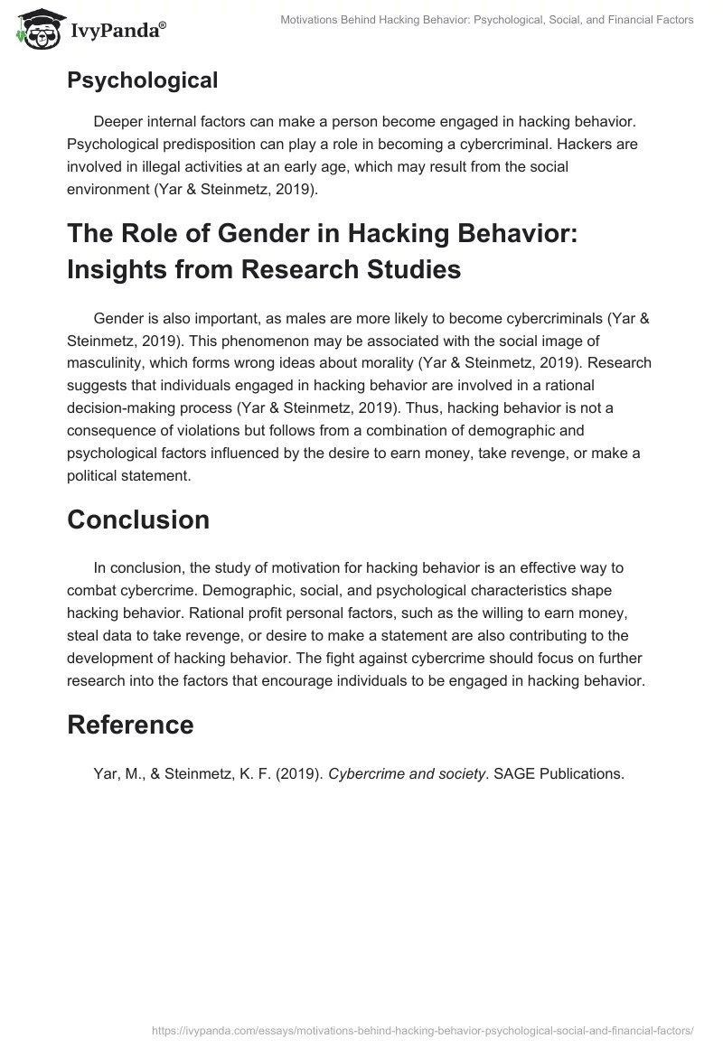 Motivations Behind Hacking Behavior: Psychological, Social, and Financial Factors. Page 2