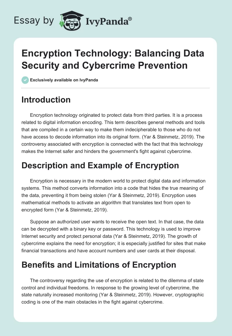 Encryption Technology: Balancing Data Security and Cybercrime Prevention. Page 1