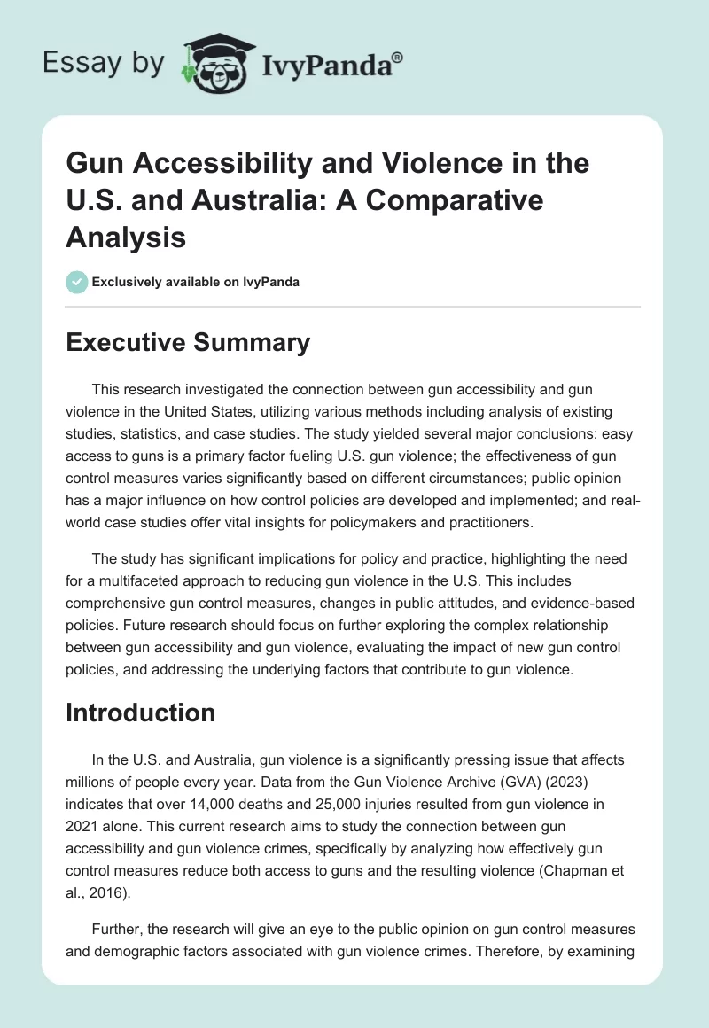 Gun Accessibility and Violence in the U.S. and Australia: A Comparative Analysis. Page 1