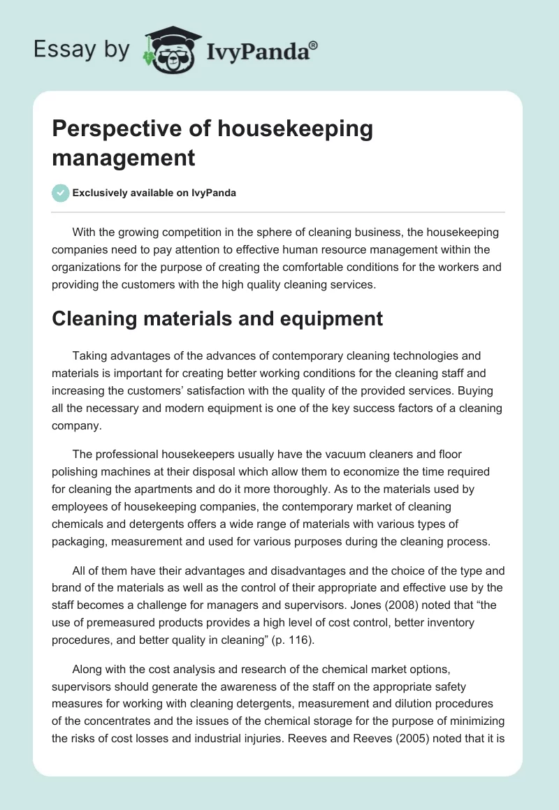 Perspective of housekeeping management. Page 1