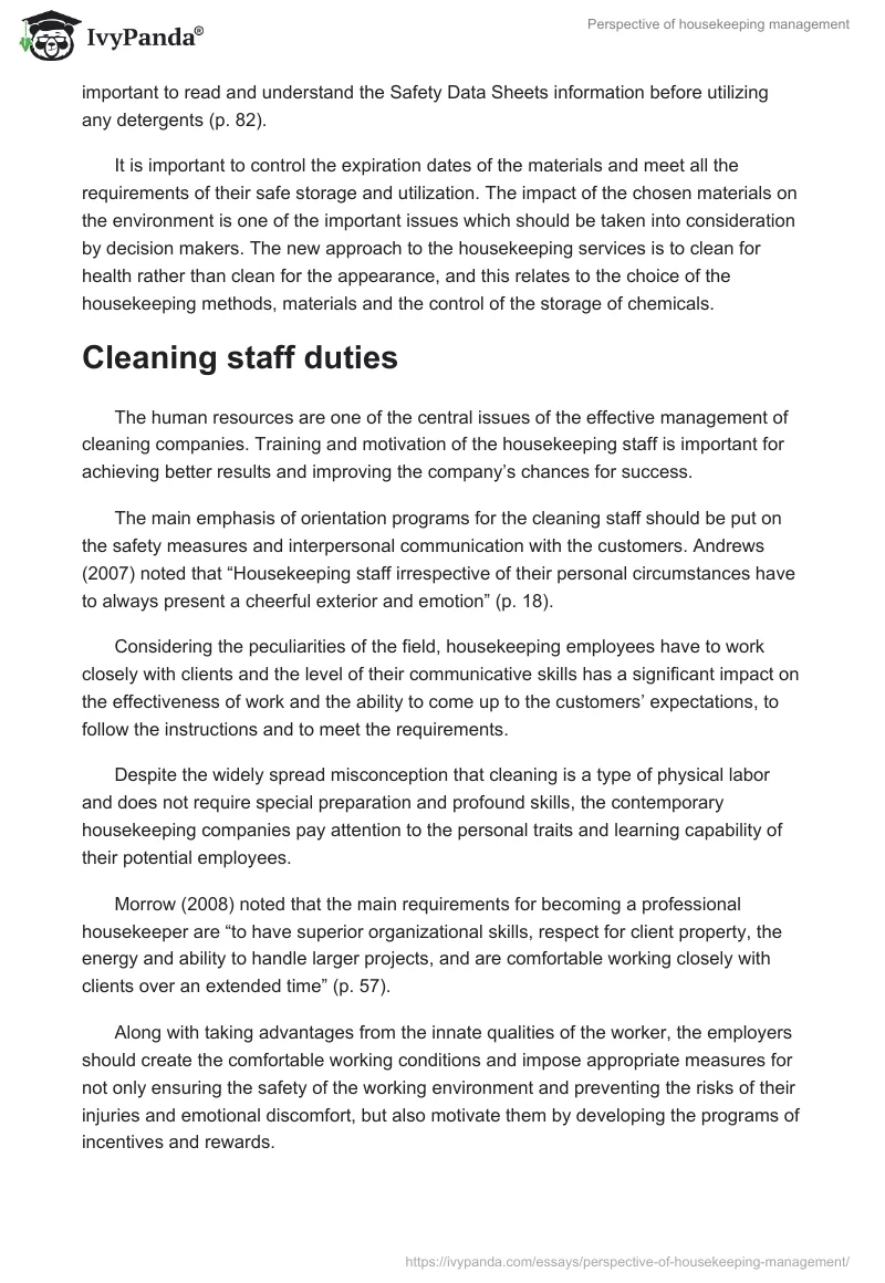 Perspective of housekeeping management. Page 2