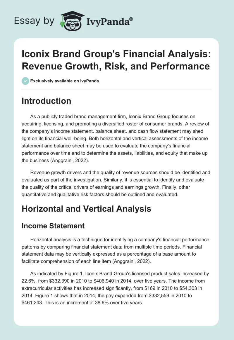 Iconix Brand Group's Financial Analysis: Revenue Growth, Risk, and Performance. Page 1