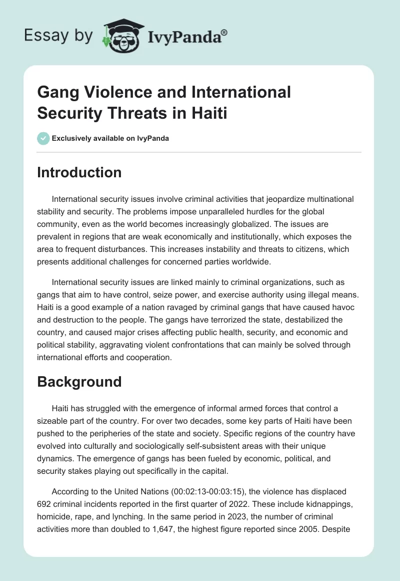 Gang Violence and International Security Threats in Haiti. Page 1