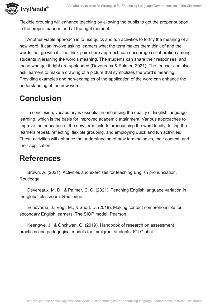 Vocabulary Instruction Strategies for Enhancing Language Comprehension in the Classroom. Page 2