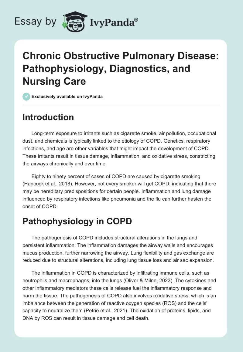 Chronic Obstructive Pulmonary Disease: Pathophysiology, Diagnostics, and Nursing Care. Page 1