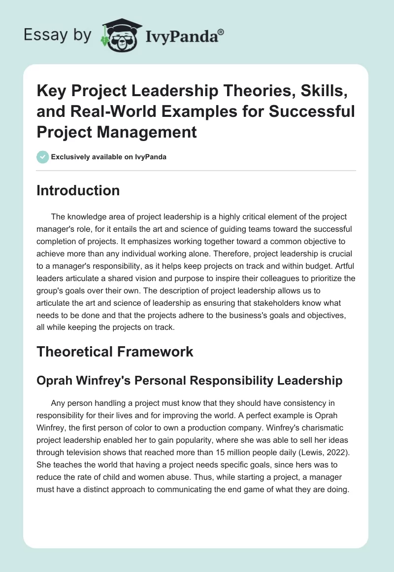 Key Project Leadership Theories, Skills, and Real-World Examples for Successful Project Management. Page 1
