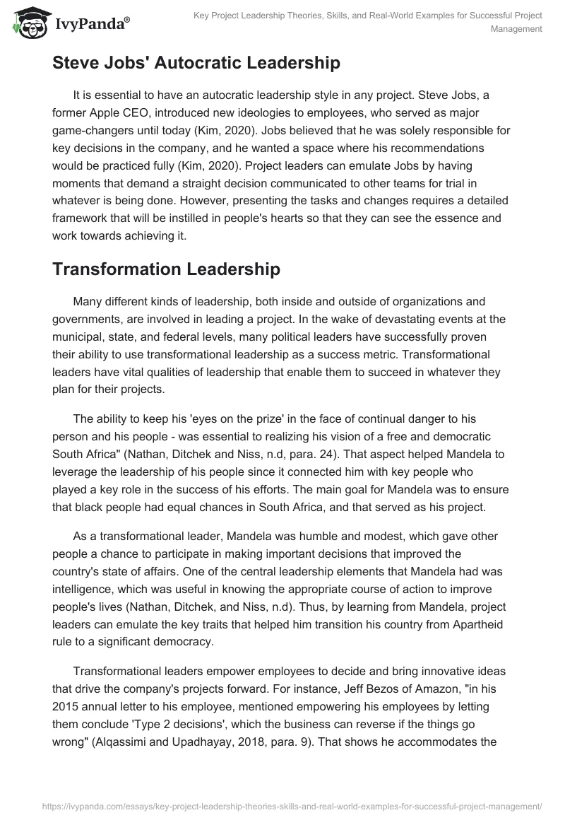 Key Project Leadership Theories, Skills, and Real-World Examples for Successful Project Management. Page 2