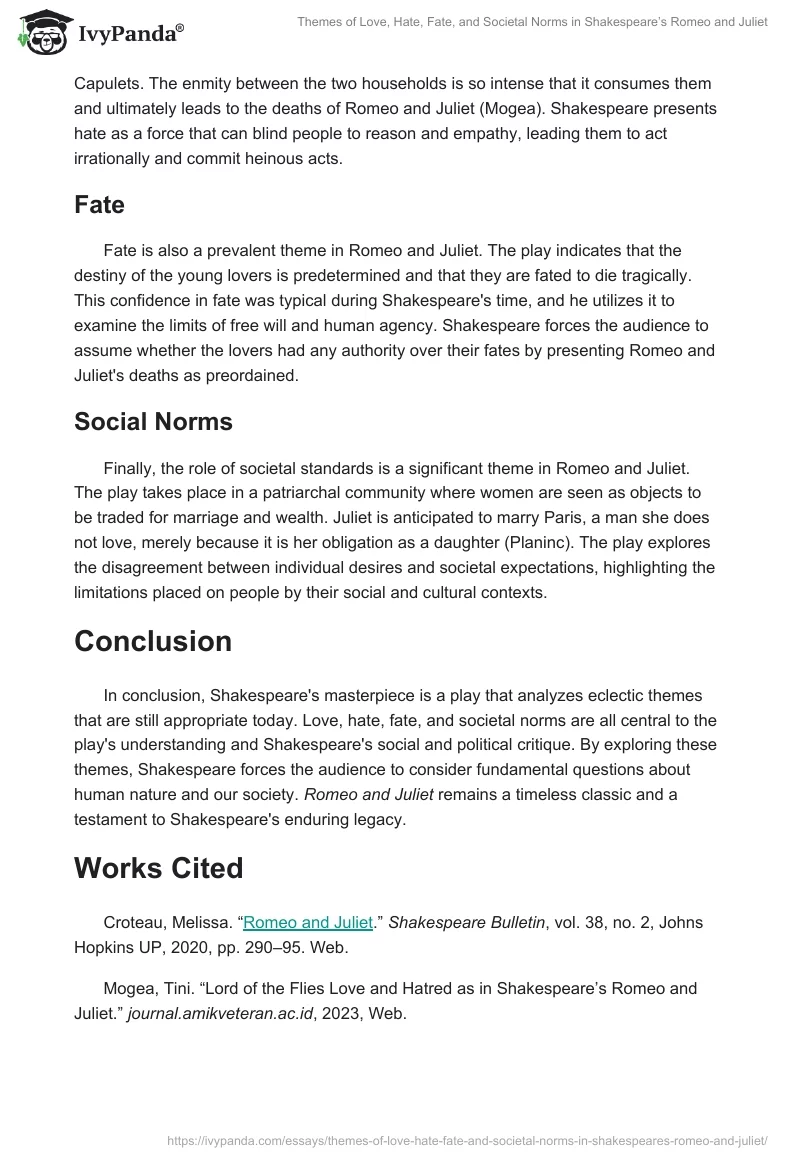 Themes of Love, Hate, Fate, and Societal Norms in Shakespeare’s Romeo and Juliet. Page 2