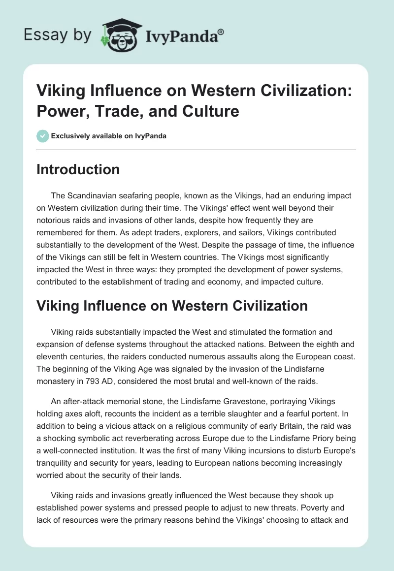 Viking Influence on Western Civilization: Power, Trade, and Culture. Page 1