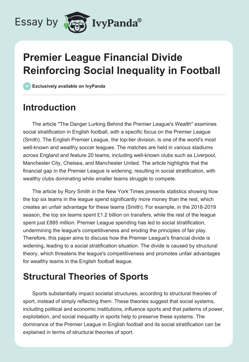 Premier League Financial Divide Reinforcing Social Inequality in Football. Page 1