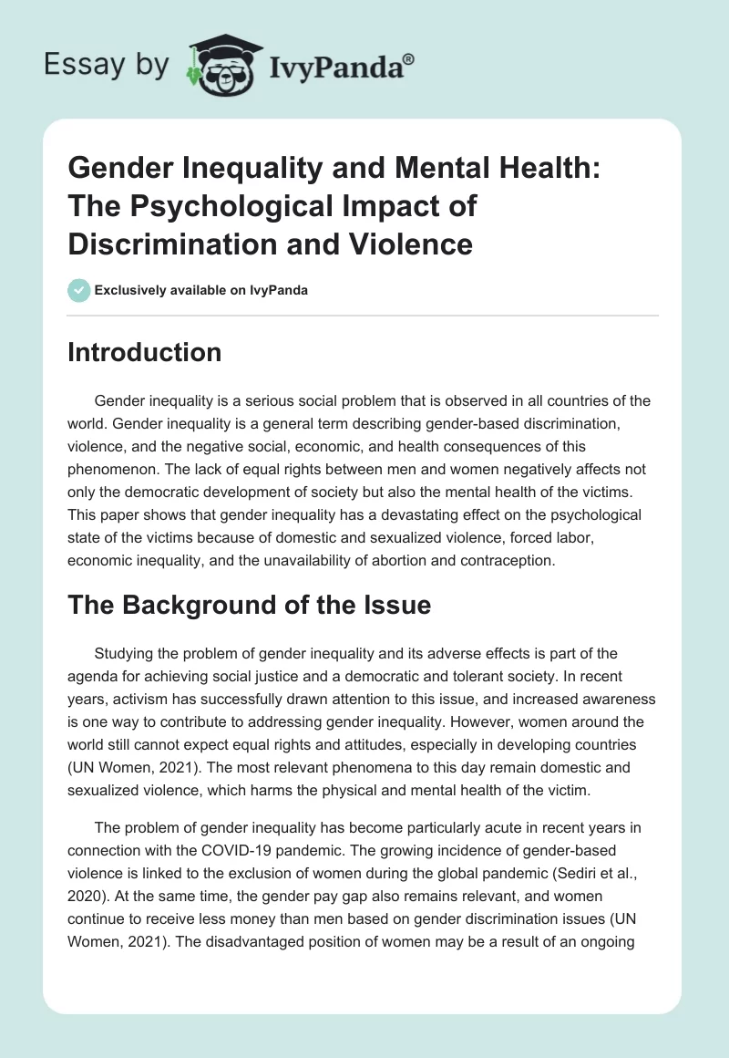 Gender Inequality and Mental Health: The Psychological Impact of Discrimination and Violence. Page 1