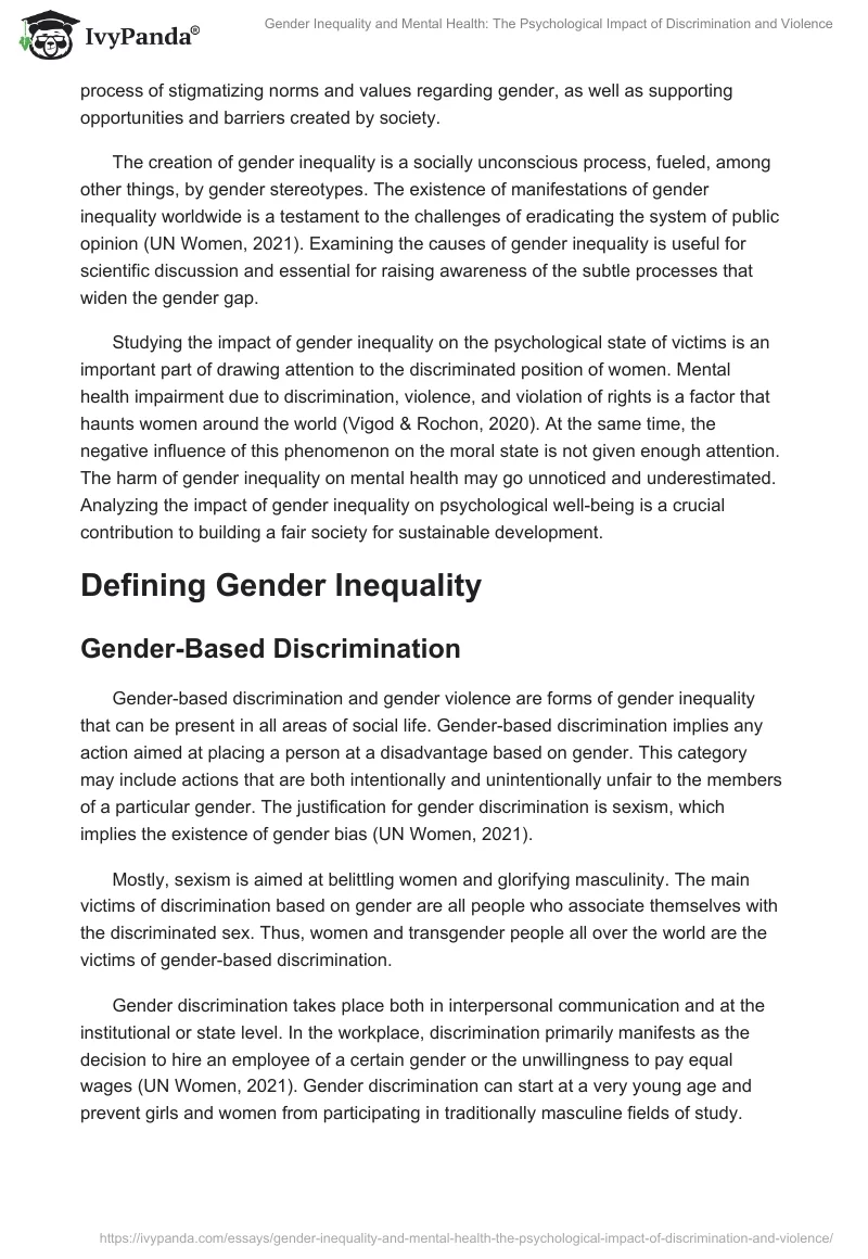 Gender Inequality and Mental Health: The Psychological Impact of Discrimination and Violence. Page 2