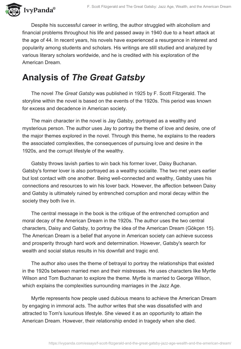 F. Scott Fitzgerald and The Great Gatsby: Jazz Age, Wealth, and the American Dream. Page 2