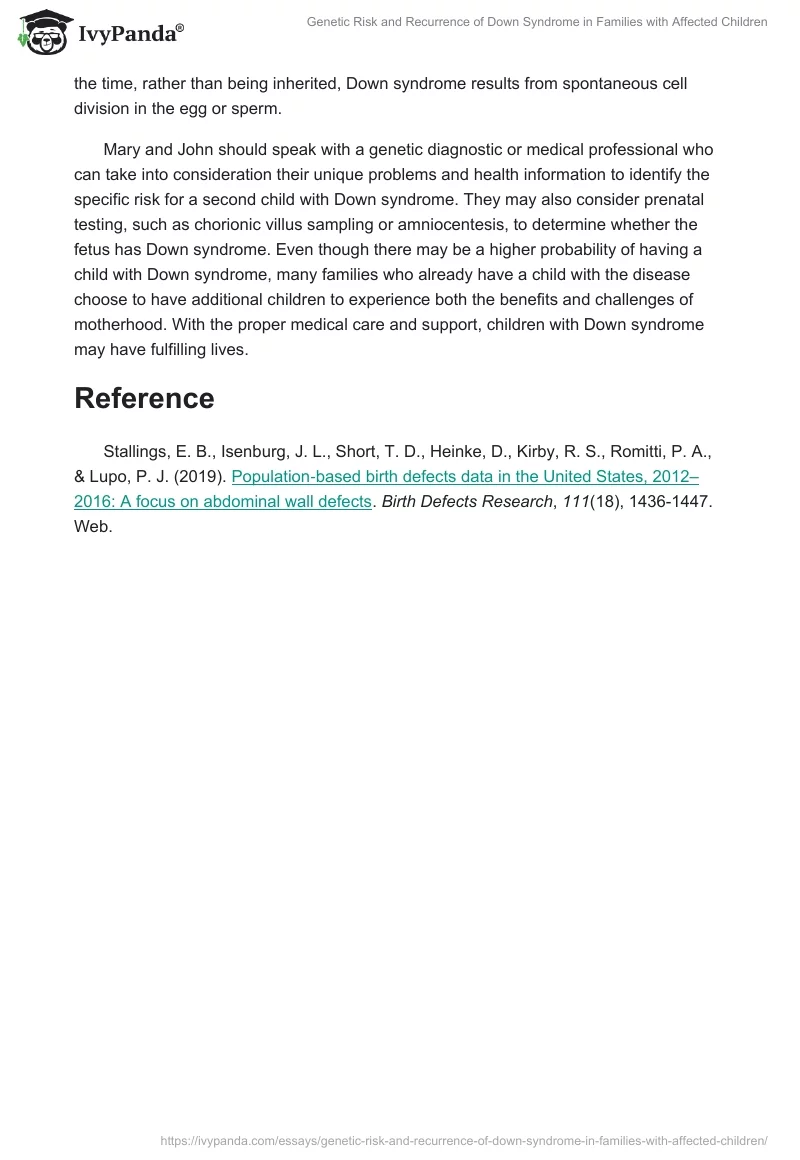 Genetic Risk and Recurrence of Down Syndrome in Families with Affected Children. Page 2