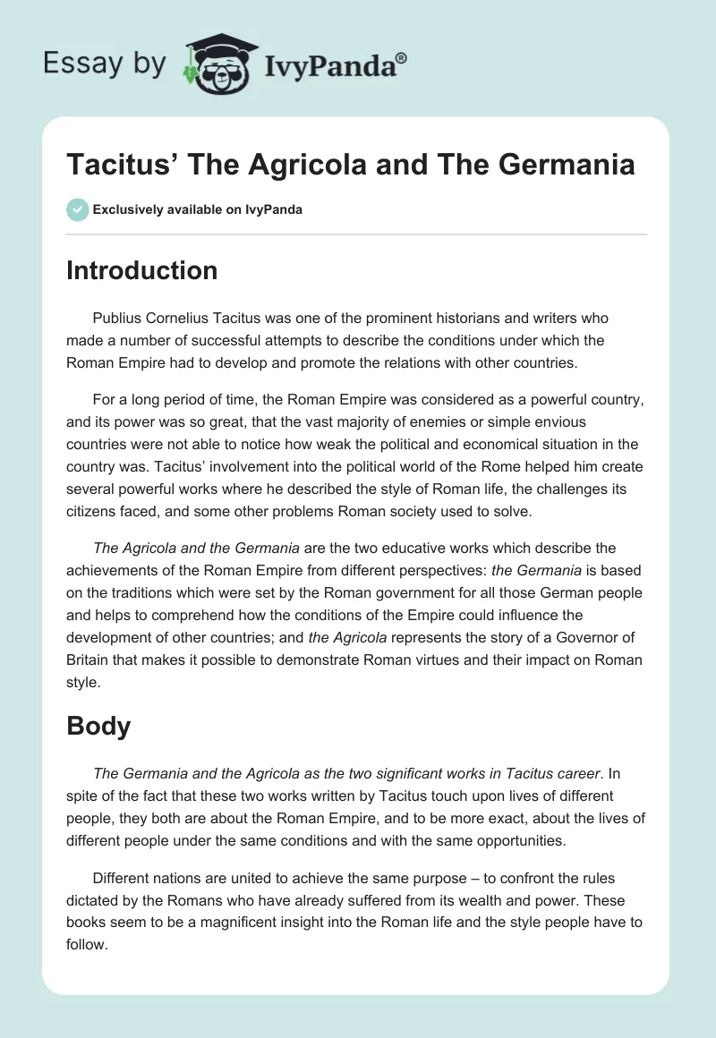 Tacitus’ The Agricola and The Germania. Page 1