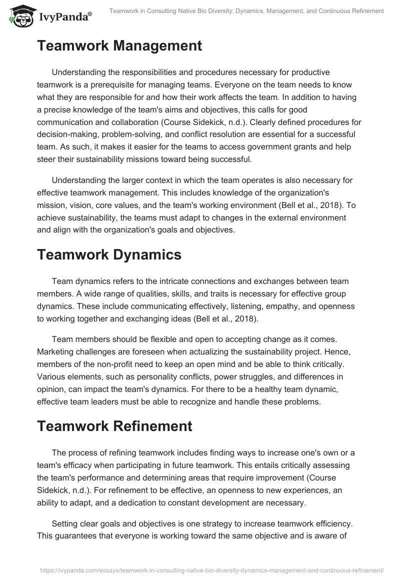 Teamwork in Consulting Native Bio Diversity: Dynamics, Management, and Continuous Refinement. Page 2