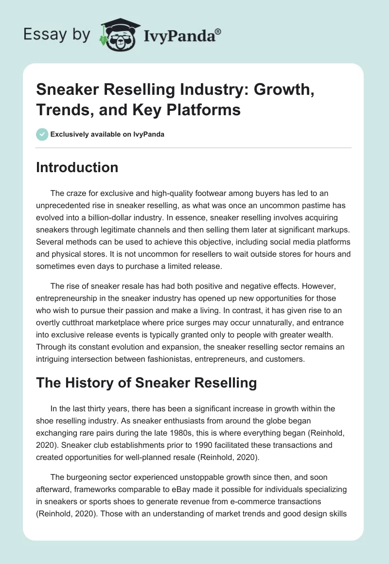 Sneaker Reselling Industry: Growth, Trends, and Key Platforms. Page 1