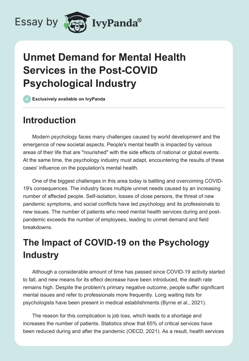 Unmet Demand for Mental Health Services in the Post-COVID Psychological Industry. Page 1