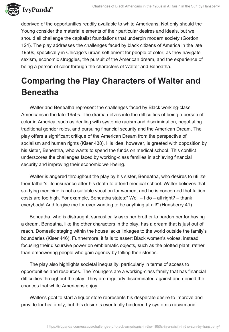 Challenges of Black Americans in the 1950s in A Raisin in the Sun by Hansberry. Page 2