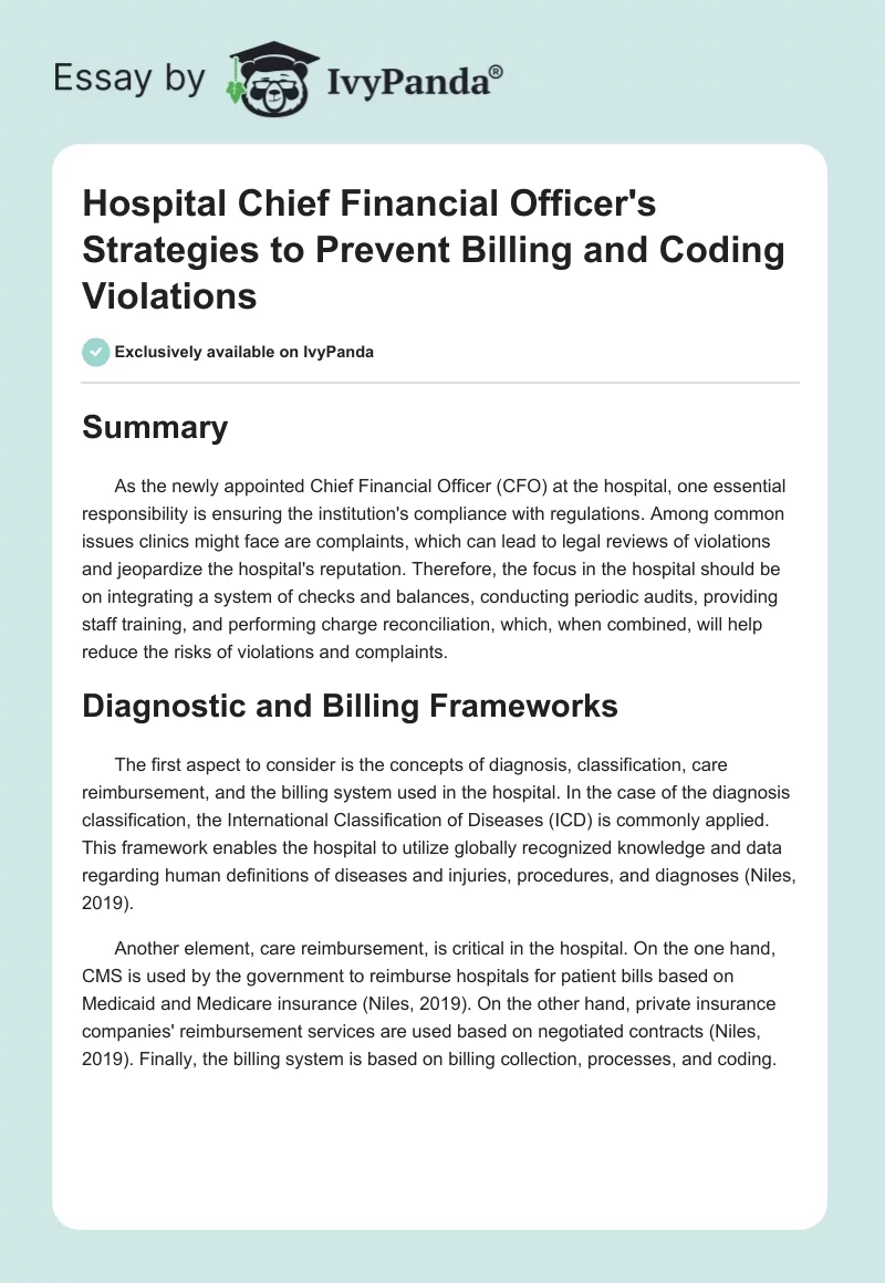 Hospital Chief Financial Officer's Strategies to Prevent Billing and Coding Violations. Page 1